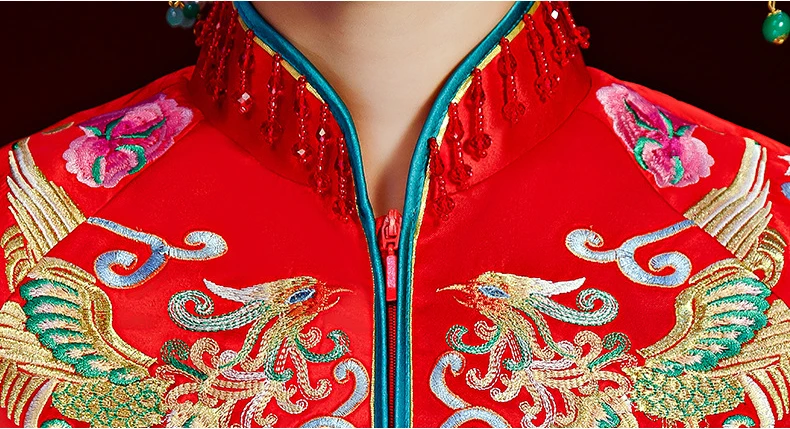 Красное свадебное платье невесты в китайском стиле традиционное женское длинное