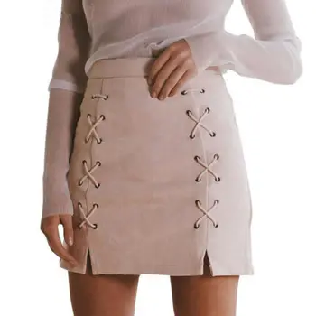 

Women Ladies High Waisted A Skirt Bodycon Suede Leather Mini Skirt Club