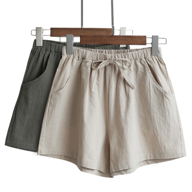 

Fashion Pantalon Femme Trousers Women Spodnie Damskie shorts Plus Size XL Cotton Linen Solid High Waist Wide Leg shorts Casual