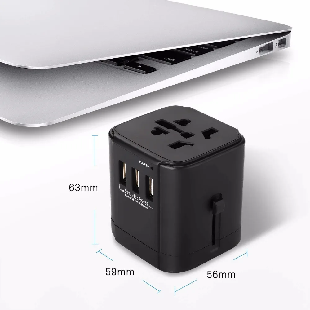 Travel Adapter, все-в-одном Универсальный дюбель Multi-электрических розеток адаптер с 4.5A 3-Порты USB