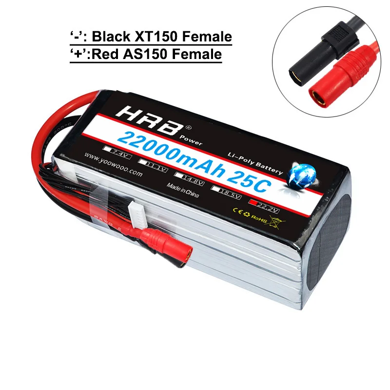 Аккумулятор hrb lipo 6S 22,2 V 5000 мА/ч, 5200 мА/ч, 6000 мА/ч, 8000 мА/ч, 10000 мА/ч, 12000 мА/ч, 16000 мА/ч, 22000 мА/ч, 50C для Дрон RC uav Квадрокоптер