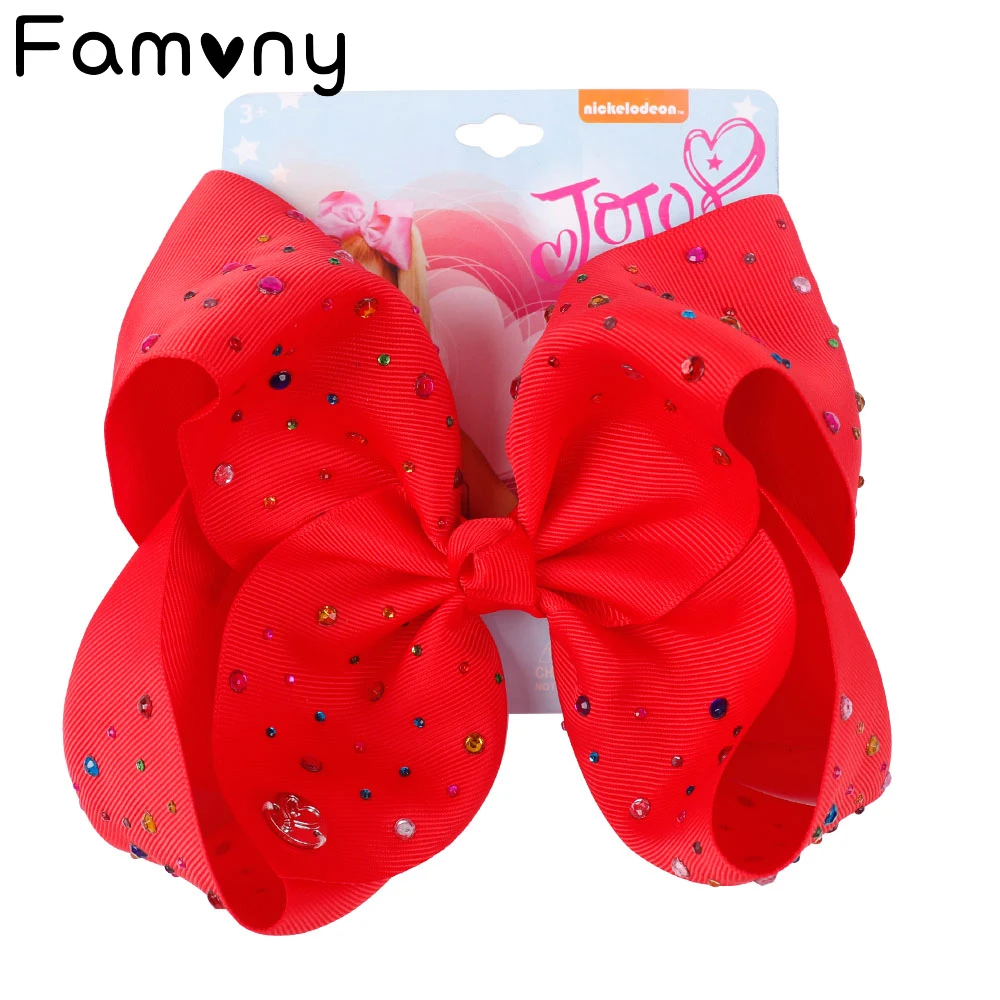 

7" Rhinestone Hair Bow With Clip For Girls Kids Handmade Large Red Ribbon Knot Crystal Jumbo Bow Hairgrips Hair Accessories