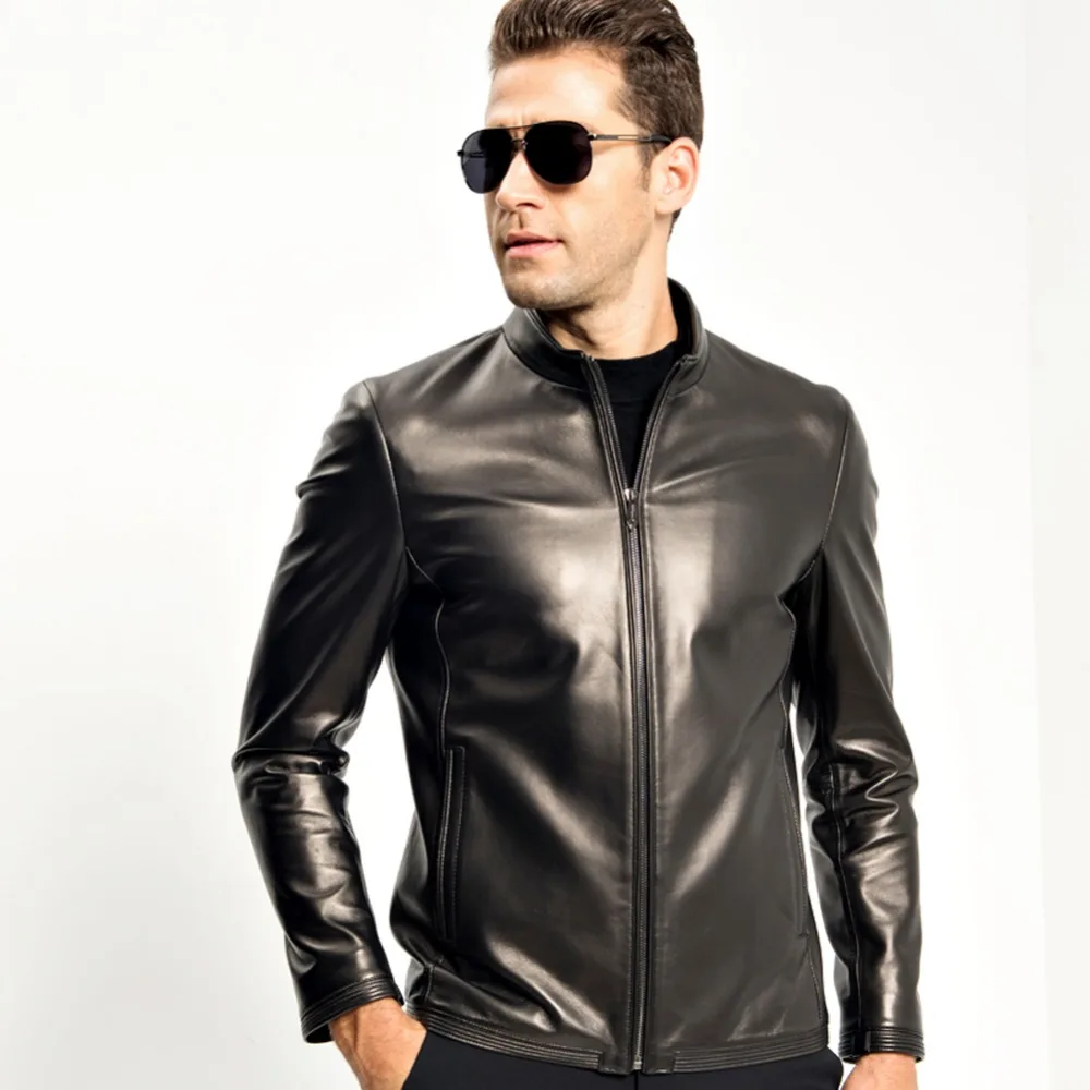 Genuine Leather Jacket Men Short Style 