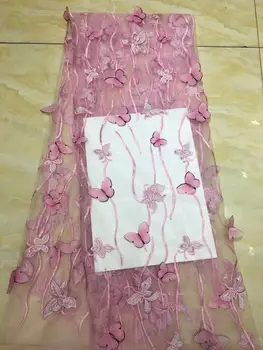 

2019 French Lace Fabrics pink High Quality African Net Lace With Soft 3D Flowers Nigeria Tulle Mesh Wedding Dress YYZ87993