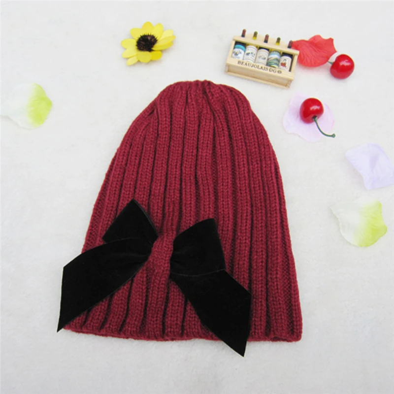 

Girls Hats Big Bow Princess Hat Autumn Winter Knitting Wool Kids Beanie Outdoor Warm Girls Cap Solid Color Streetwear Hats