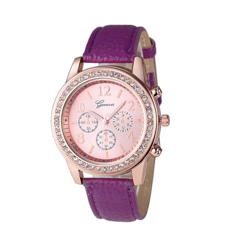 Лидер продаж роскошные Geneva брендовые модные часы для женщин дамы стразы из нержавеющей стали платье кварцевые наручные часы подарок часы Relogio# A - Цвет: Фиолетовый