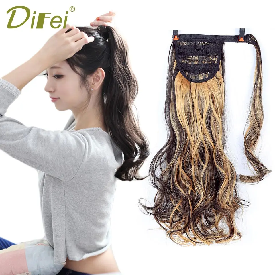 DIFEI Long Wavy Real Natural Ponytail Clip in Pony tail Hair Extensions Wrap Around on Synthetic Hair Piece for human DIFEI Long Wavy Real Natural Ponytail Clip in Pony tail Hair Extensions Wrap Around on Synthetic Hair Piece for human
