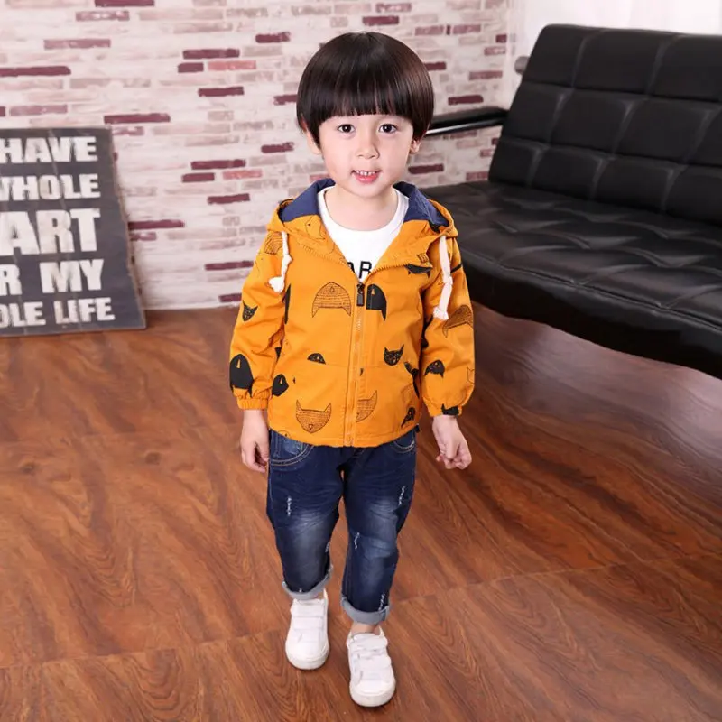 Boys Kids Autumn Winter Clothes Jacket Coat For Baby Kids Cotton Fish Print Hoodies Coat Children Boys Tops Outwear