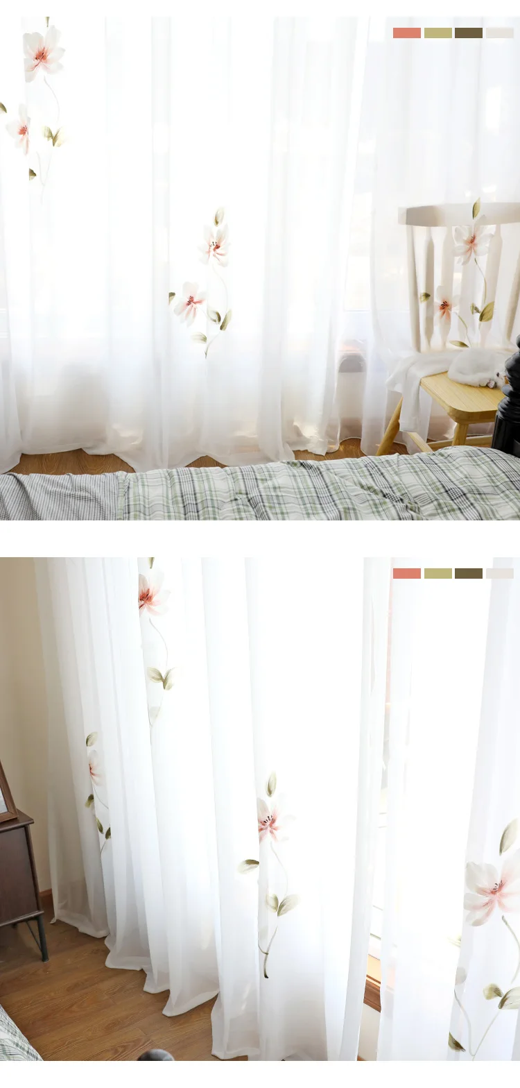CITYINCITY Hand drawing curtains for living room Elegant lotus kitchen curtain For bedroom Window ready made Curtain Customized04