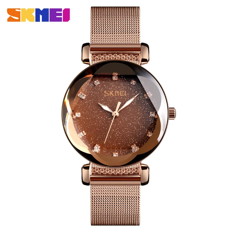 SKMEI Fashion Casual Ladies Watch Women Quartz Wristwatches Stainless Steel Wristband Waterproof Quartz Watches reloj mujer 9188 - Цвет: Rose steel belt