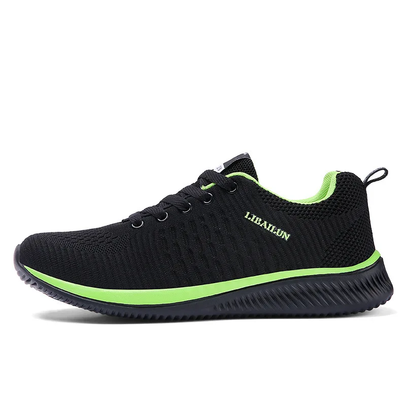 Весенние мужские кроссовки с сеткой, дышащая повседневная обувь, мужская Вулканизированная обувь, Мужская Удобная прогулочная обувь, размер 38-45 - Цвет: Black green