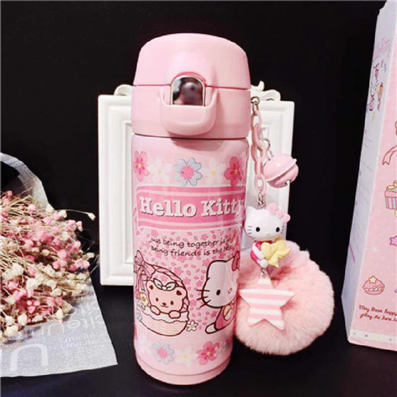 

OUSSIRRO Candy Color Hello Kitty Stainless Steel Totoro Theme Thermos Cup With Creative Cover Children Juice Thermos Cup