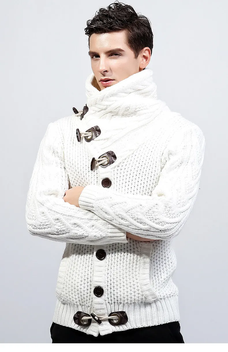 2017 Autumn Winter New Brand Men Cardigan Sweater Thicken Loose Fit Acrylic Warm Knited Male Sweatercoat White Black Muls M-3XL-3