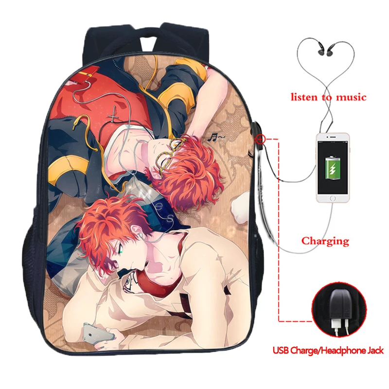 Mystic Messenger USB зарядный рюкзак школьные сумки для студентов красивые мальчиков и
