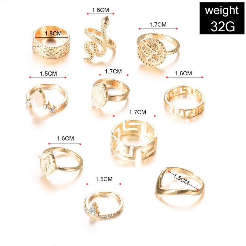 Женское Обручальное кольцо из 10 предметов, кольцо в виде змеи, статуя Будды в стиле панк, богемное кольцо с натуральным камнем