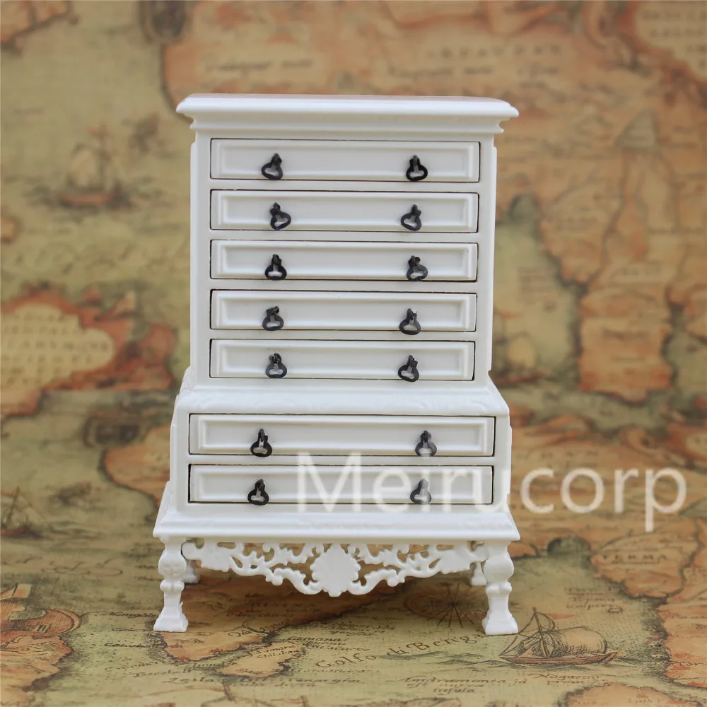 Doll house 1/12 scale miniature furniture white Well handmade Drawer cabinet
