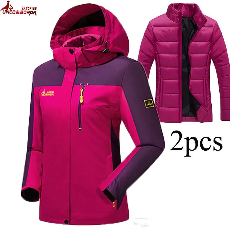 KPWDFJ women's winter Climbing Hiking Waterproof Thermal down Jacket Outdoor 2 in 1 Windproof