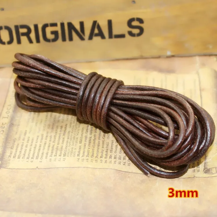 Cuerda de cuero auténtico de 19.7 ft/lote, cuerda redonda de cuero negro y  marrón, para hacer pulseras y joyas