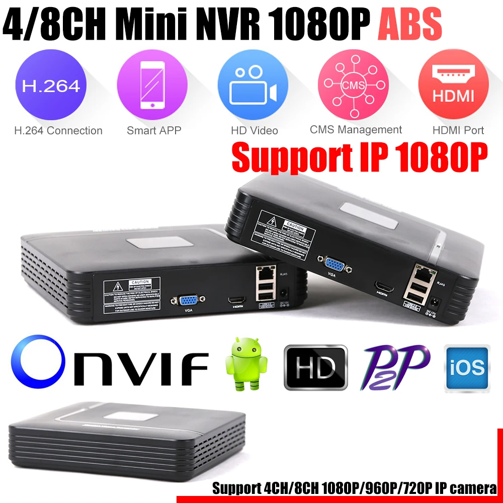 

Mini NVR Full HD 4CH 8Ch H.264 Standalone CCTV DVR Recorder Onvif 2.3 For 720P 1080P IP Camera Security Surveillance System P2P