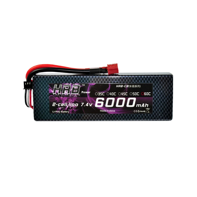 Tanie HRB bateria lipo 2S 7.4V 6000mAh 60C XT60 T dziekanów TRX EC5 XT90 części do zdalnego sterowania twarda obudowa dla Traxxas samoloty samochody łodzie 4x4 1 8 1 10