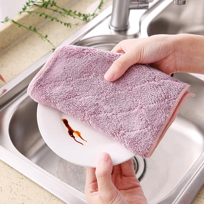 

1pc Super Absorbent Microfiber kitchen dishcloth tableware Household Cleaning dish Towel tool gadgets rag Sink Wipe Coral fleece