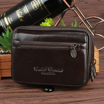 

Gold Coral new style Genuine Leather Male Waist Bag First Layer Cowhide Fanny Pack Loops Belt Mobile Cell Phone Case Purse Bags