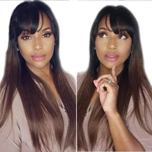 SimBeauty человеческие волосы на кружеве с челкой 1B30 Омбре Прямые 130 Плотность перуанские волосы remy натуральные волосы бахрома парик