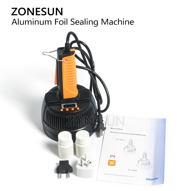 ZONESUN ручной 220V электромагнитный укупориватель, машина для запечатывания алюминиевой фольгой Пластик Стекло насадка для бутылок машина