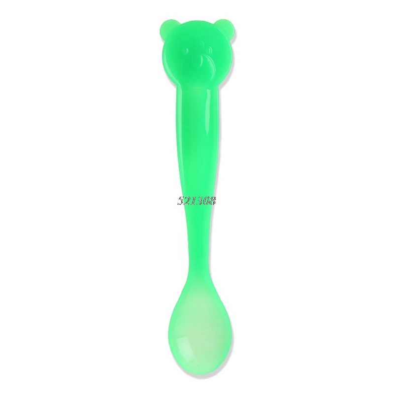 YAS) детская ложка термочувствительные термальные разноцветные безопасные PP Ложка+ вилка противоскользящая ручка APR5_17 - Цвет: Зеленый