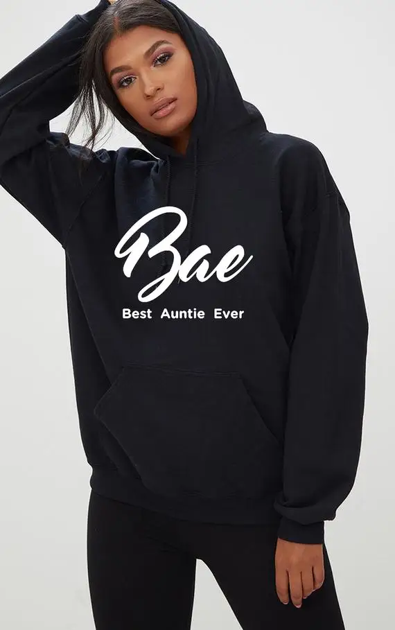 Sugarbaby Bae Best Auntie Ever Ladies Hoodie Funny Aunt Present Women Gift Hoody Birthday Christmas Gift Hood Hooded Drop ship best nephew ever uncle auntie aunt gift socks sheer socks men