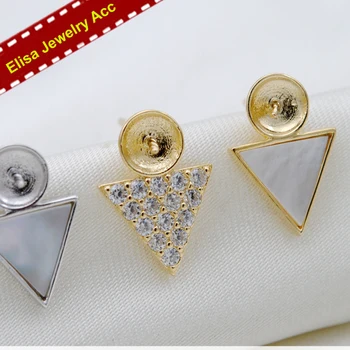 

Triangle Design With One Natural Shell Stud Earrings Accessory S925 Sterling Silver Earrings Findings Silver&Gold 3Pairs/Lot