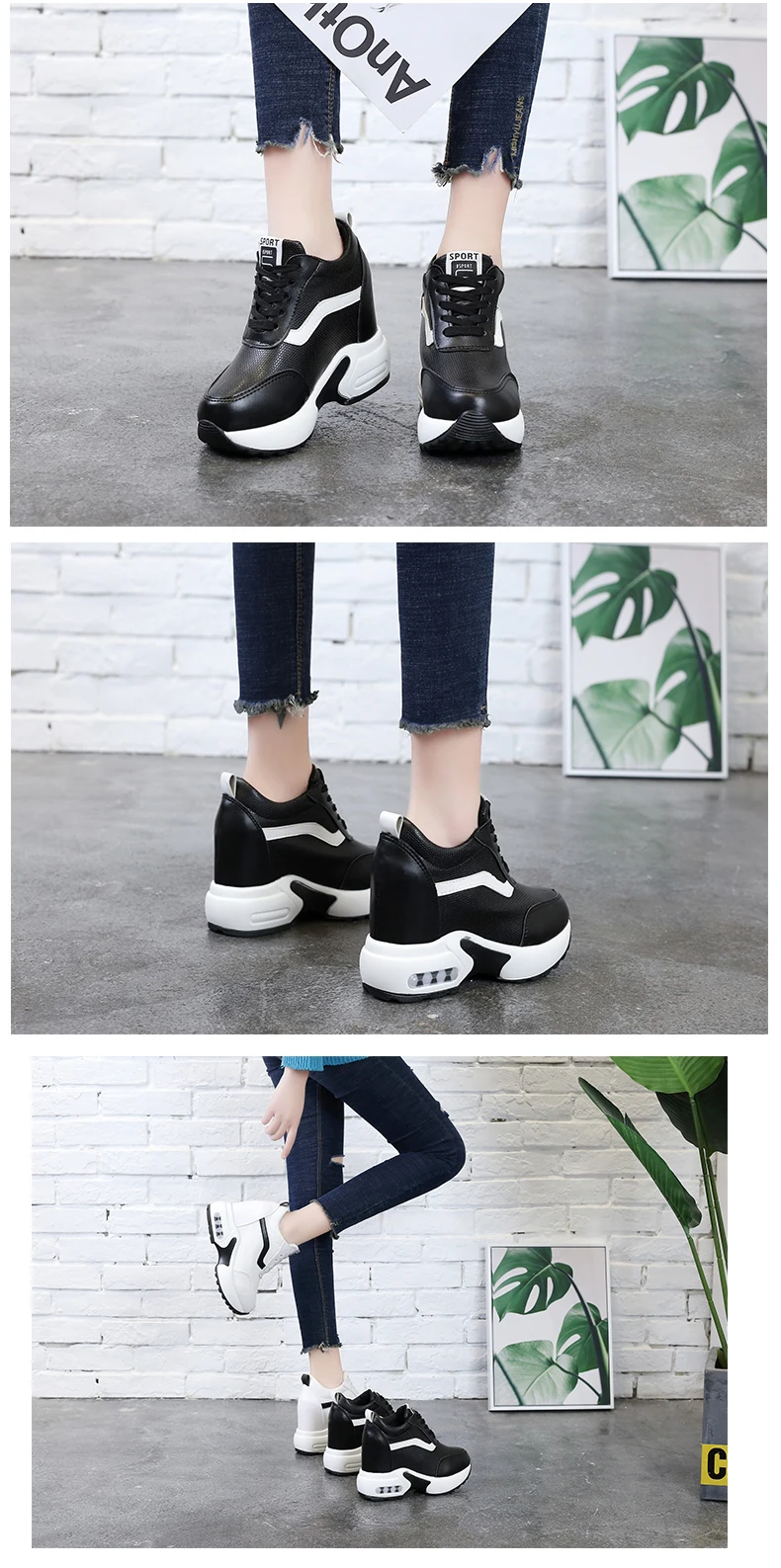 10CM Wedge Woman Sneakers Platform Spring Autumn Pu Leather New Female Casual Shoes Wedge Breathable Sneakres Ladies