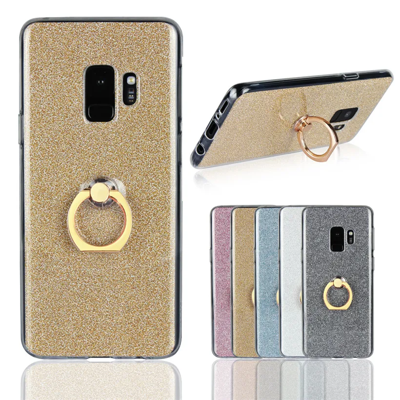 

HEMASOLY Case For Samsung S9 Case Glitter For Samsung Galaxy S8 S9 Plus Silicone Case Soft TPU Luxury Bling Finger Ring Cover