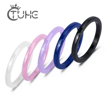 Quente 2mm luz rosa preto branco azul roxo bonito suave anel de cerâmica para as mulheres moderno casamento russo marca anel jóias(China)