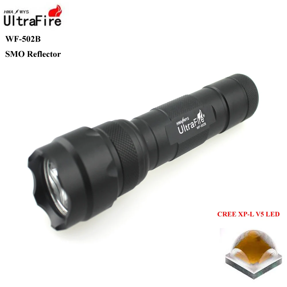 

U-F WF-502B CREE XP-L V5 1800lm Cool White Light 3-Mode High>Middle>Low SMO LED Flashlight (1 x 18650)