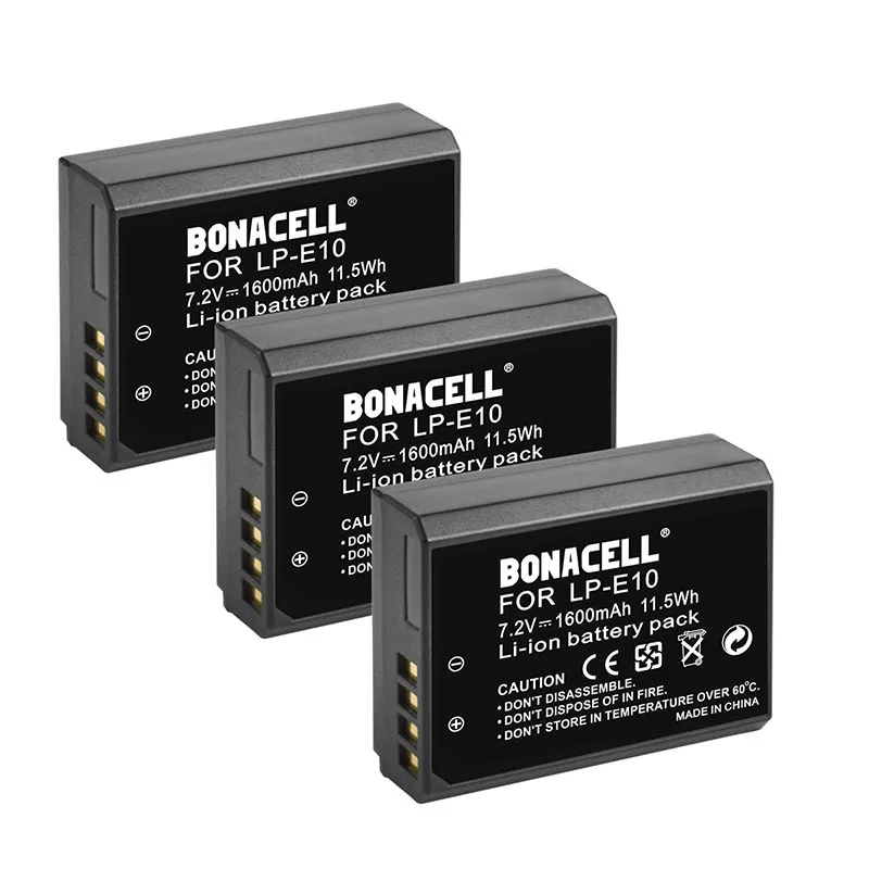 Bonacell 1600 мАч LP E10 Аккумулятор для Canon Rebel T3 T5 T6 Kiss X50 X70 EOS 1100D 1200D 1300D|Перезаряжаемые
