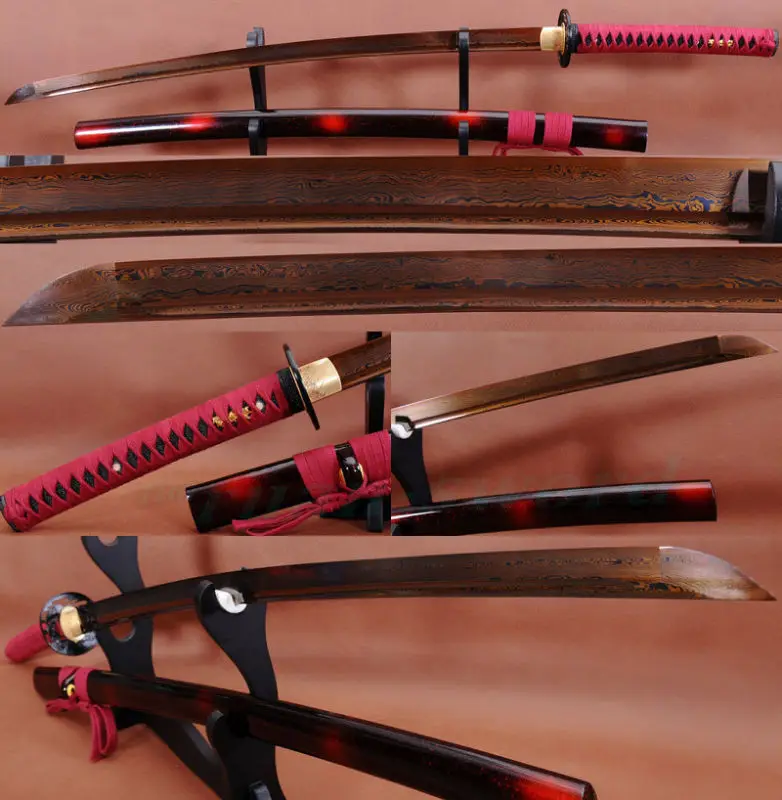 

HANDMADE JAPANESE Red FOLDED STEEL JAPANESE SAMURAI SWORD KATANA FULL TANG BLADE