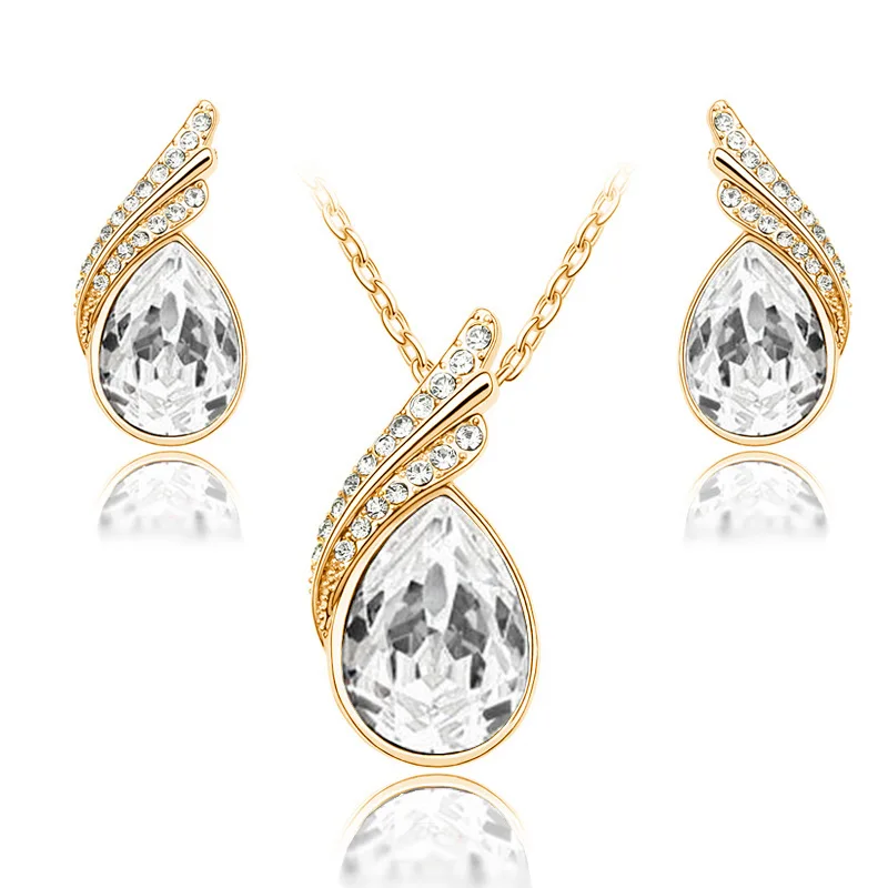 

3pcs Fashion Women New Suit Ear Stud Wedding Multiple ColourJewelry Set Crystal Earring Necklace Pendant
