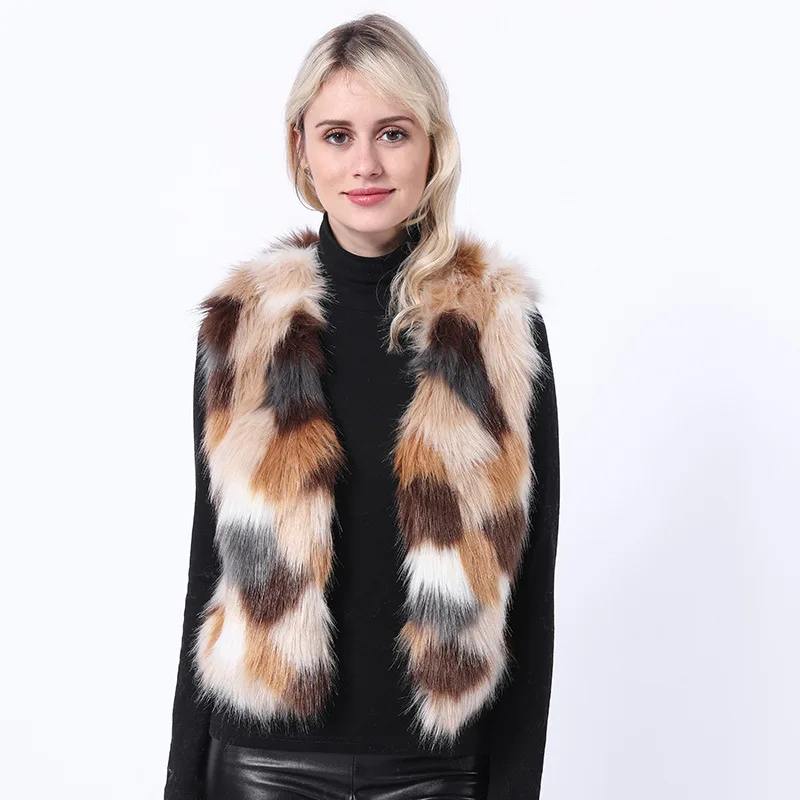 

European and American Stations Imitation Leather Fox Hair Long Fur Vest Female Fan Color Coat Slimming Skinny Vest