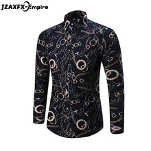 Новинка, брендовые рубашки с золотой цепочкой, мужские повседневные облегающие рубашки с длинным рукавом, мужские модные рубашки с цветочным принтом