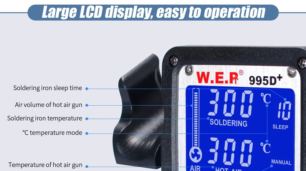 WEP 995D+ высокоточная ЖК-паяльная материнская плата станции распайки SMD паяльная станция со сменным фена