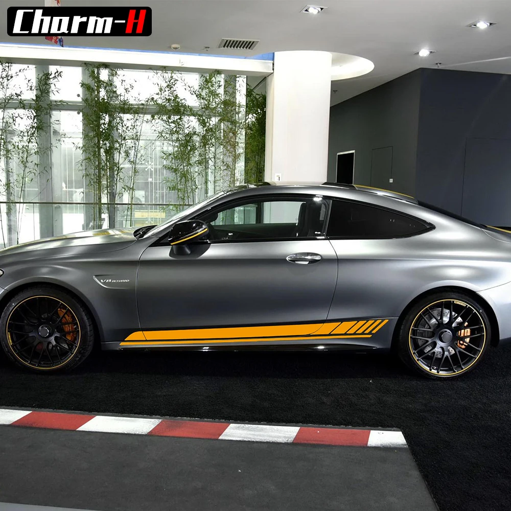 طبعة 1 الجانب سباق المشارب هود سقف ملصقات مصورة لمرسيدس بنز C63 AMG كوبيه W205 C200 C250 C300 أسود/ الأصفر