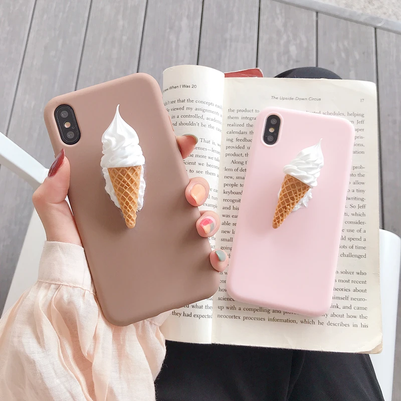 

Japan Korea Cute Pretty 3D Ice Cream Pink Silicone phone case for iphone X XS MAX XR 7 8 plus 6S for samsung S10 S9 S8 Note