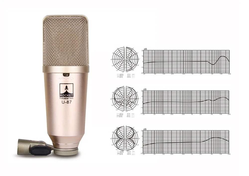 Rocket Audio U87  Large Diaphragm Real Condenser Microphone U87 style Mic + Wooden Case + Shock MountProfessiona  Recording