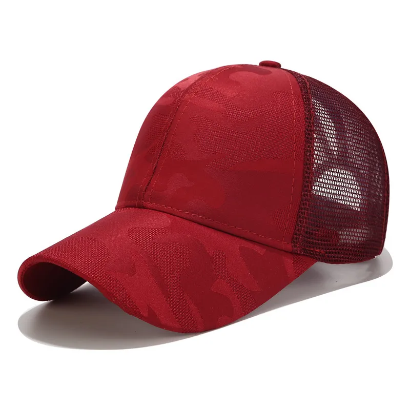 Женский хвостик летняя кепка-бейсболка кепки с сеткой для водителей грузовиков с принтом дышащая Спортивная Кепка s Женская Повседневная Бейсболка для папы быстросохнущая - Цвет: Wine red