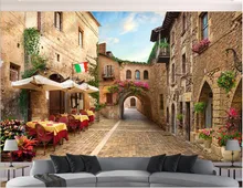 Jardim extensão do espaço da parede 3d papel de parede mural mediterrâneo beco da rua da cidade com vista para o mar sala 5d decoração mural
