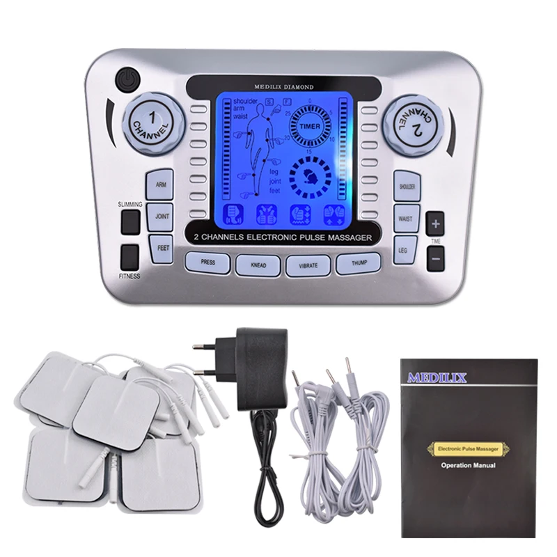 Electric Ems Muscle Low Frequency Stimulator Full Body Pulse Tens Acupuncture Therapy Massager Pain Relief Body Slimming +10 Pad