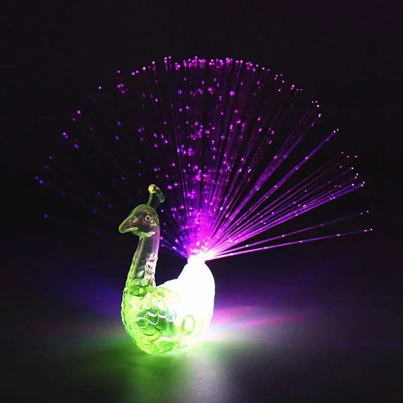 2PCS Luminous Light Up LED Peacock Finger Light Optical Fiber Finger