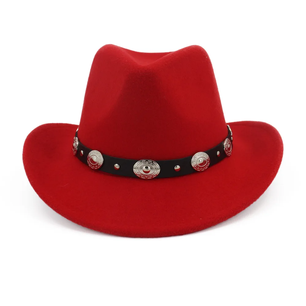 QIUBOSS/Мужская и Женская шерстяная шляпа в стиле пэчворк в стиле вестерн, красный и черный, мягкая мужская фетровая шляпа, джазовые шляпы Fedora, простые Панамы, вечерние шапки