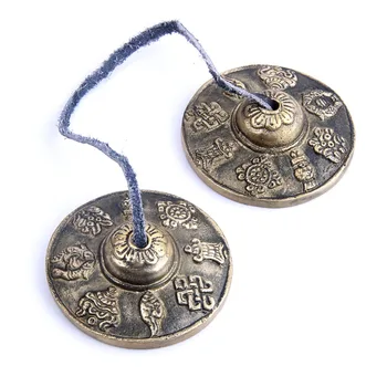 

Yoga Tibetan Tingsha Cymbals 6.2 cm Buddhism Meditation Copper Tingsha Tibetan Bells 8 Lucky Symbols Embossed